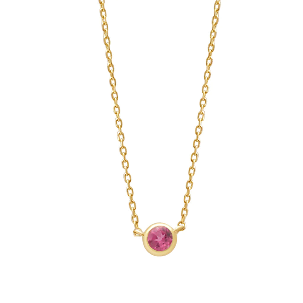 a yellow gold and tourmaline birthstone station necklace