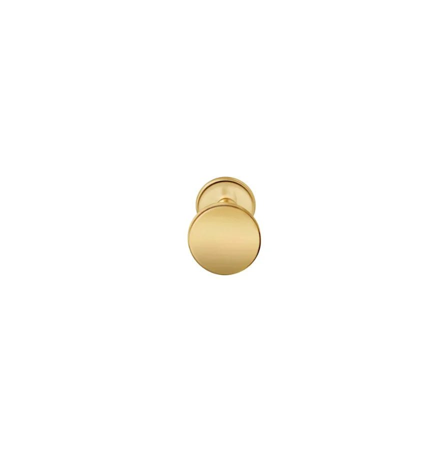 front view of gold disc flat back stud