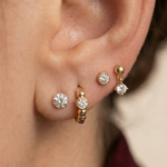 Natural Diamond Flat Back Stud Earrings Bezel Set in Solid 14k Yellow Gold