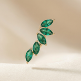 Emerald Marquise Illusion Ear Climber Flat Back Earring in Solid 14k Yellow Gold