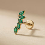 Emerald Marquise Illusion Ear Climber Flat Back Earring in Solid 14k Yellow Gold