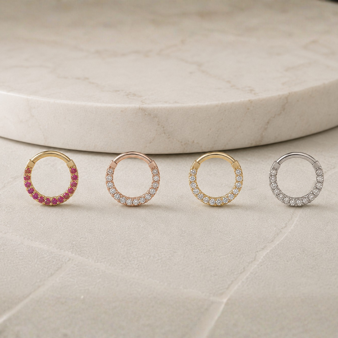 Yellow Gold Blue Topaz Pavé Eternity Clicker Hoop