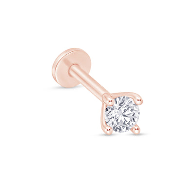 Diamond Threaded Flat Back Stud Earrings in Solid 14k Rose Gold