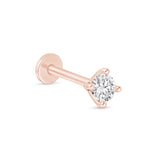 Diamond Threaded Flat Back Stud Earrings in Solid 14k Rose Gold