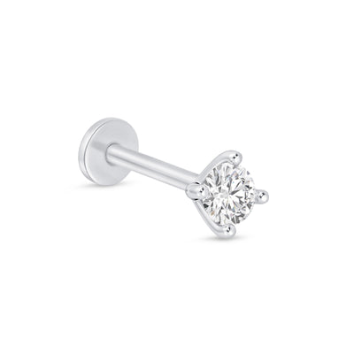 Diamond Threaded Flat Back Stud Earrings in Solid 14k White Gold