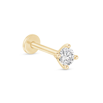 Diamond Threaded Flat Back Stud Earrings in Solid 14k Yellow Gold