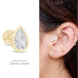 Pear Gemstone Flat Back Stud Bezel Set in Solid 14k Yellow Gold