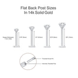 Three Bead Bar Flat Back Stud in Solid 14k White Gold