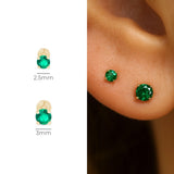 Emerald Cartilage Flat Back Stud Earrings in Solid 14k Yellow Gold