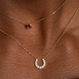 Lucky Diamond Pavé Horseshoe Pendant Necklace in Solid 14k Yellow Gold