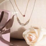Interlocking Diamond and Gold Oval Pendant with Seven Links Necklace in Solid 10k Yellow Gold