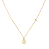 Bubble Heart and Diamond Station Necklace in Solid 14k Yellow Gold
