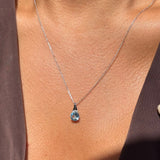 Round Blue Topaz Diamond Studded Pendant Necklace in Solid 14k White Gold