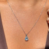 Round Blue Topaz Diamond Studded Pendant Necklace in Solid 14k White Gold