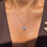 Aquamarine Pendant with White Sapphire Halo in Solid 10k Yellow Gold