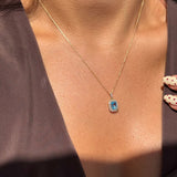 Aquamarine Pendant with White Sapphire Halo in Solid 10k Yellow Gold