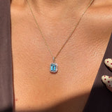 Aquamarine Pendant with White Sapphire Halo in Solid 10k Yellow Gold