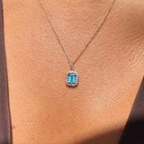 Aquamarine Pendant with White Sapphire Halo in Solid 10k Yellow Gold