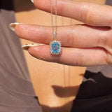 Aquamarine Pendant with White Sapphire Halo in Solid 10k Yellow Gold