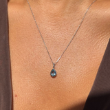 Blue Topaz Teardrop Pendant Necklace in Solid 14k White Gold