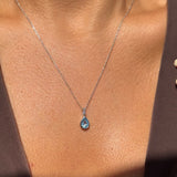 Blue Topaz Teardrop Pendant Necklace in Solid 14k White Gold