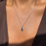 Blue Topaz Teardrop Pendant Necklace in Solid 14k White Gold