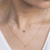 Bubble Butterfly and Diamond Station Necklace in Solid 14k Rose Gold