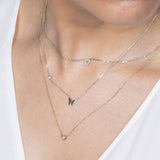 Bubble Butterfly and Diamond Station Necklace in Solid 14k Rose Gold