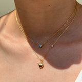 Blue Topaz Station Necklace Bezel Set in Solid 14k Yellow Gold