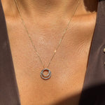 Double Circle Diamond Necklace in Solid 10k Yellow Gold