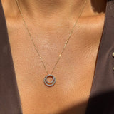 Double Circle Diamond Necklace in Solid 10k Yellow Gold