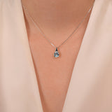 Round Blue Topaz Diamond Studded Pendant Necklace in Solid 14k White Gold