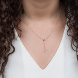 Diamond Clover Lariat Bolo Necklace in Solid 14k White Gold