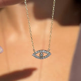 Diamond Evil Eye Necklace in Solid 10k Yellow Gold
