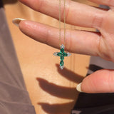 Emerald and White Sapphire Cross Pendant in Solid 10k Yellow Gold