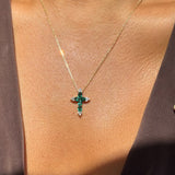 Emerald and White Sapphire Cross Pendant in Solid 10k Yellow Gold