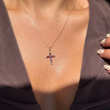 Dainty Amethyst and White Sapphire Cross Pendant in Solid 10k Yellow Gold