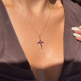 Dainty Amethyst and White Sapphire Cross Pendant in Solid 10k Yellow Gold