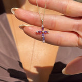 Dainty Amethyst and White Sapphire Cross Pendant in Solid 10k Yellow Gold