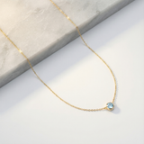 Aquamarine Station Necklace Bezel Set in Solid 14k Yellow Gold