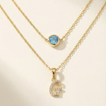 Aquamarine Station Necklace Bezel Set in Solid 14k Yellow Gold