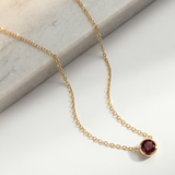 Garnet Station Necklace Bezel Set in Solid 14k Yellow Gold