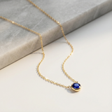 Sapphire Station Necklace Bezel Set in Solid 14k Yellow Gold