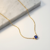 Sapphire Station Necklace Bezel Set in Solid 14k Yellow Gold
