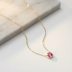 Pink Tourmaline Station Necklace Bezel Set in Solid 14k Yellow Gold