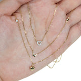 Bubble Butterfly and Diamond Station Necklace in Solid 14k Gold