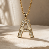 Yellow Gold Radiant-Cut Initial Pendant - A