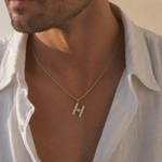 Yellow Gold Radiant-Cut Initial Pendant - H