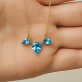 Teardrop Shaped Swiss Blue Topaz Necklace in Solid 10k Yellow Gold