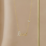 Diamond Love Necklace in Solid 14k Yellow Gold